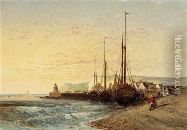 Fischerboote Am Strand (kreidefelsen Von Dover) Oil Painting - Jules Achille Noel