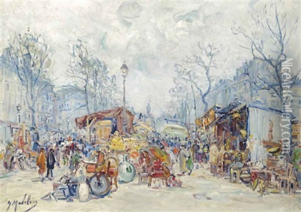 A Parisian Antiques Market Oil Painting - Gustave Madelain