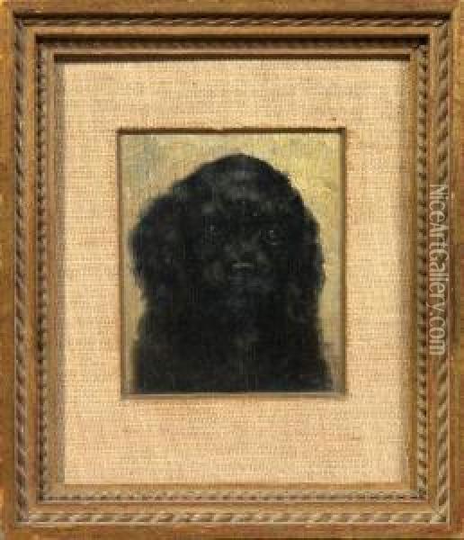 Charming Portrait Of A Black-haired Cocker Spaniel Puppy Oil Painting - Ludmilla P. Welch