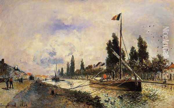 The Barge on the Canal near Paris Oil Painting - Johan Barthold Jongkind