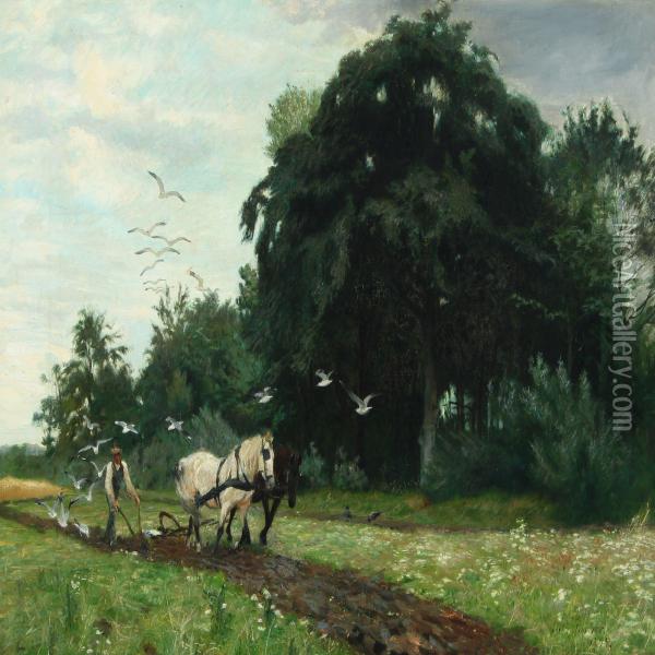 Farmer Plowing The Field Oil Painting - Vilhelm Theodor Fischer