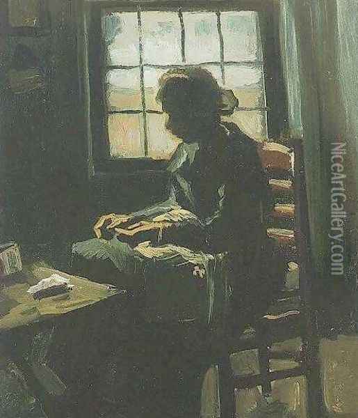 Woman Sewing Oil Painting - Vincent Van Gogh