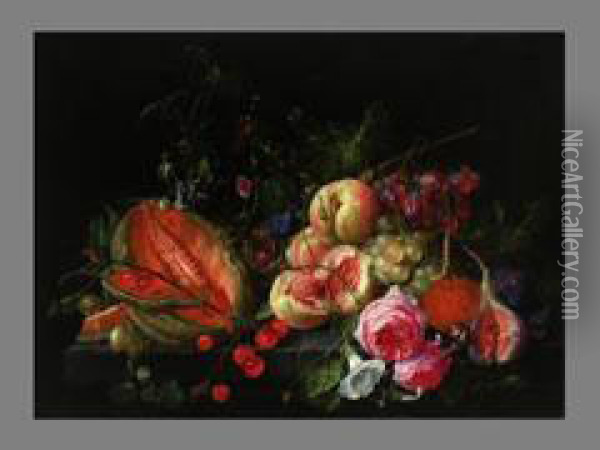 Fruchte- Und Blumenstilleben Oil Painting - Cornelis De Heem