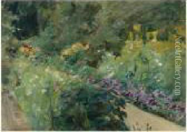 Blumenstauden Im Nutzgarten Nach Nordwesten (flowerbeds In The Garden To The Northwest) Oil Painting - Max Liebermann