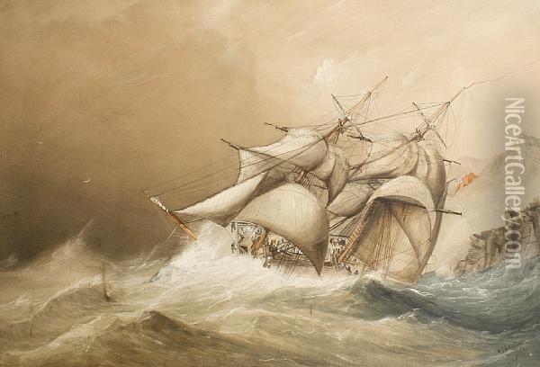 Hms Childers In Rough Seas Oil Painting - William J. Leatham