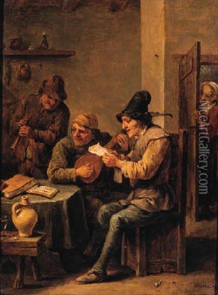 Boors Making Music In A Tavern Oil Painting - David The Younger Teniers