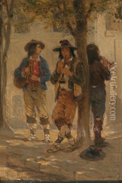 Pifferari (italienische Strasenmusikanten) Oil Painting - Hugo Wilhelm Kauffmann