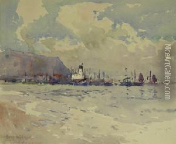 Scarborough Harbour And Castle Hill Oil Painting - Harry Wanless