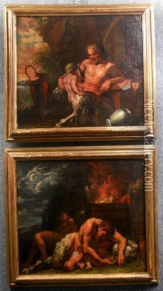 Scene Mitologiche Con Fauni Oil Painting - Giovanni Benedetto Castiglione