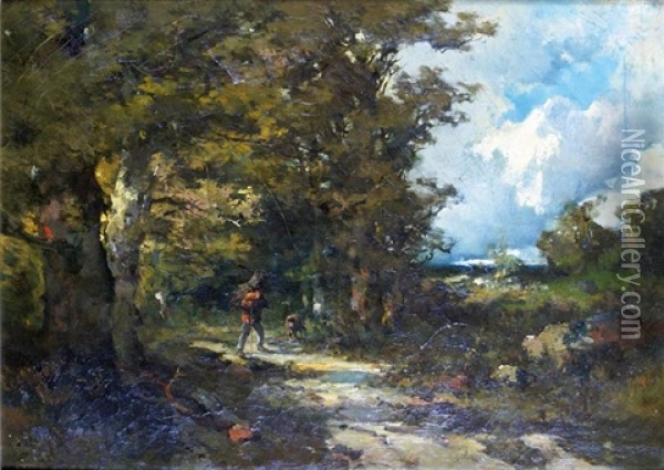 Paysan Sur Le Chemin A L'oree Du Bois Oil Painting - Emile Keymeulen