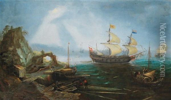 Man-o-war At Anchor Oil Painting - Cornelis Claesz van Wieringen