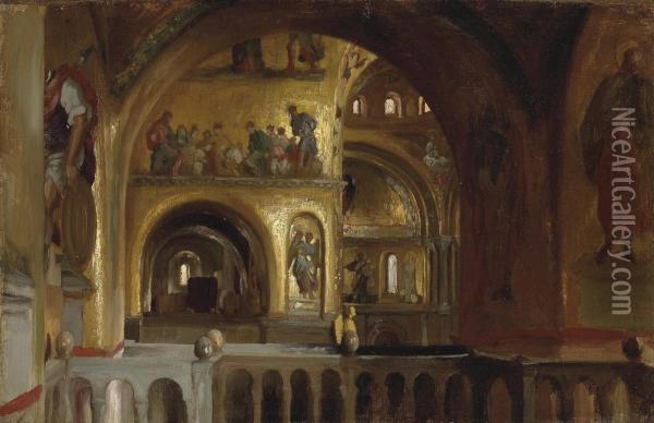 The Interior Of St Mark's Basilica, Venice Oil Painting - Frederick Leighton