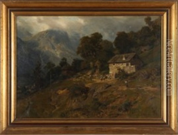 Dorf Im Gebirge Oil Painting - Alfred (Wilhelm) Metzener