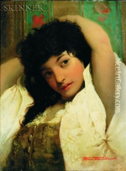 Portrait Of A Young Woman Oil Painting - Heinrich Hans Schlimarski