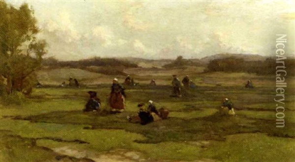 Nettenboetsters: Netmenders In The Dunes Oil Painting - Johannes Evert Hendrik Akkeringa