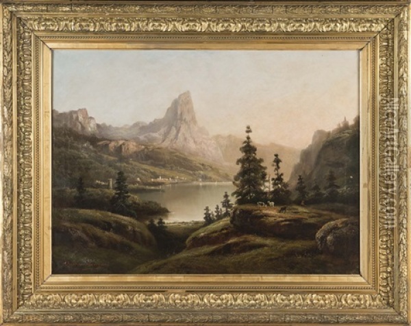 Vue Du Lac Du Bourget Oil Painting - Theodore Levigne