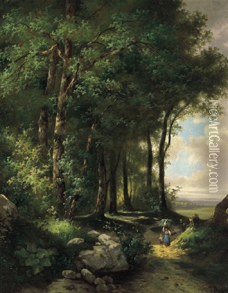 Landschaft Mit Figurlicher Staffage Oil Painting - Josef Mahorcig