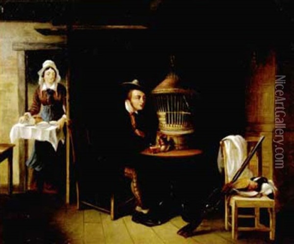 Man With A Birdcage Oil Painting - Frederick Rondel