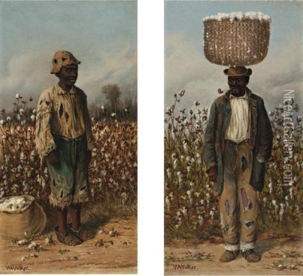 Cotton Picker With Basket And Cotton Picker: A Pair Of Paintings Oil Painting - William Aiken Walker