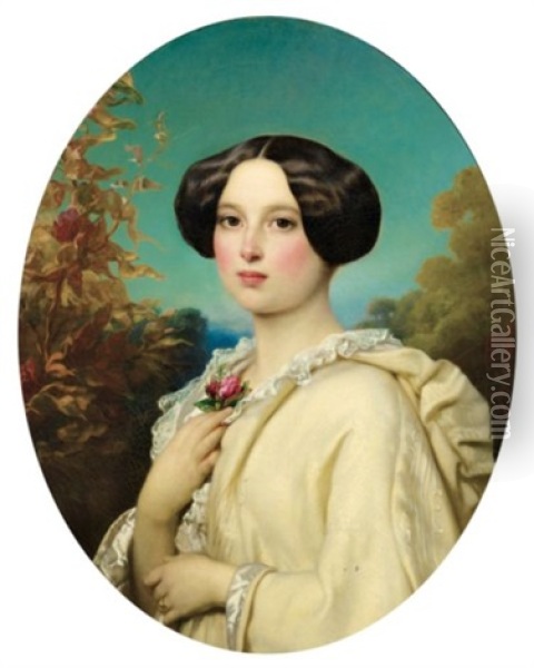 Portrait De Jeune Fille Oil Painting - Joseph Henri Francois Van Lerius