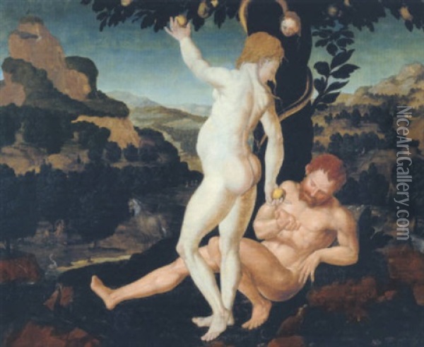 Adam Und Eva Oil Painting - Heinrich Aldegrever