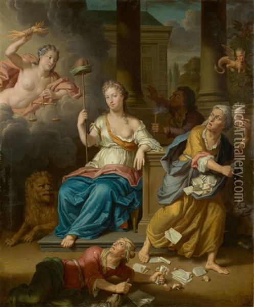 Allegory Of The Downfall Of The Speculations Of John Law (1671-1729) Oil Painting - Thomas van der Wilt