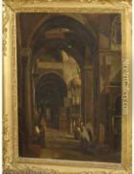 Interieur D'une Eglise En Italie. Oil Painting - Pierre Achille Poirot