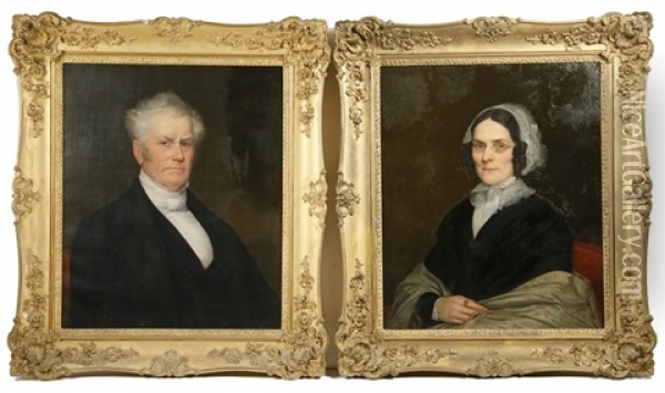 Pair Of Portraits Of An Elderly Couple Oil Painting - Albert Gallatin Hoit