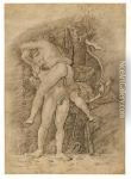 Hercules And Antaeus. Oil Painting - Andrea Mantegna