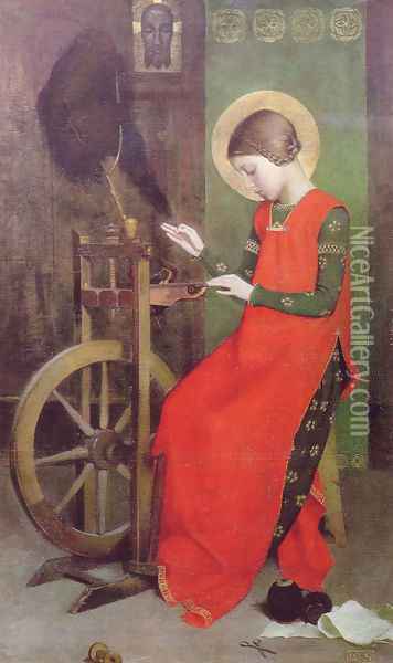 St Elizabeth of Hungary Spinning for the Poor Oil Painting - Marianne Preindelsberger Stokes