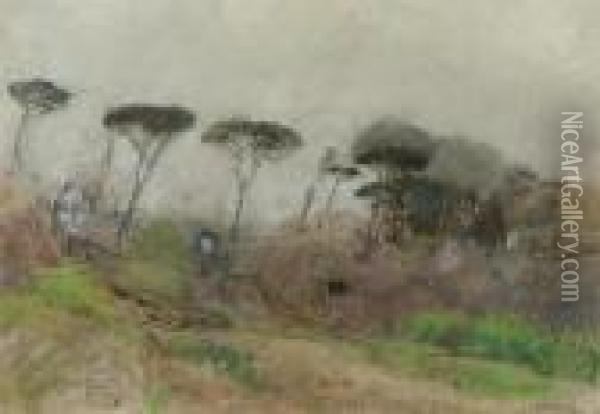 Landschaft Mit Pinien Oil Painting - Giuseppe Casciaro