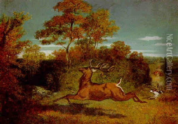 Le Cerf Pourchasse Oil Painting - Achille Giroux