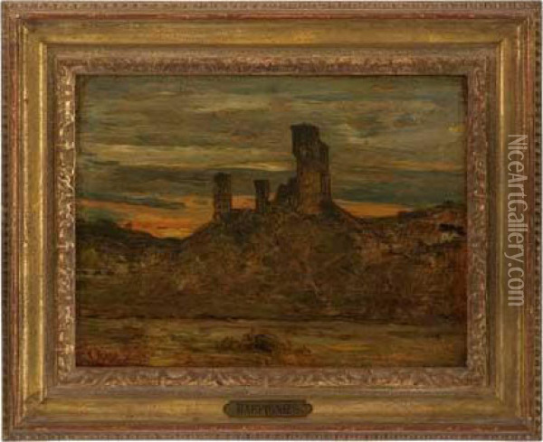 Ruines Du Chateau D'herisson Oil Painting - Henri-Joseph Harpignies