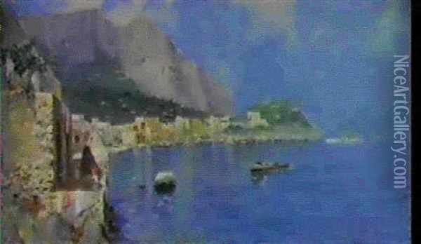 Parti Fra Napolibugten Ved Amalfi Oil Painting - Oscar Ricciardi