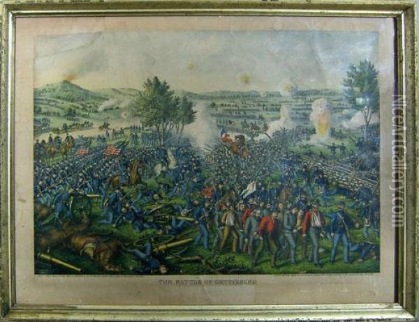 Battle Of Gettysburg Oil Painting - Kurz & Allison