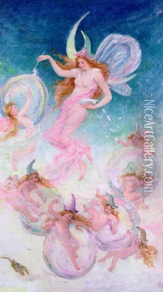 Angel Transporting Younger Angels Via Bubbles Oil Painting - Frederick Stuart Church