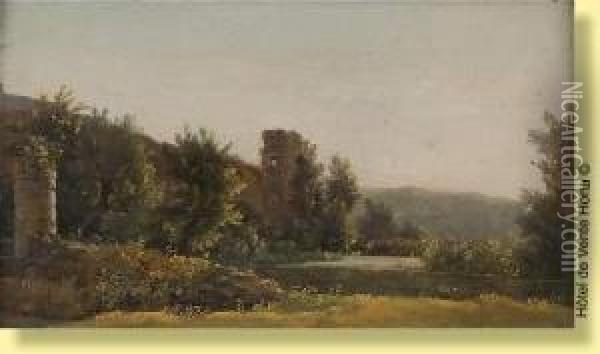 Etangs Sur Fond De Ruines Oil Painting - Jacobus Jacobs