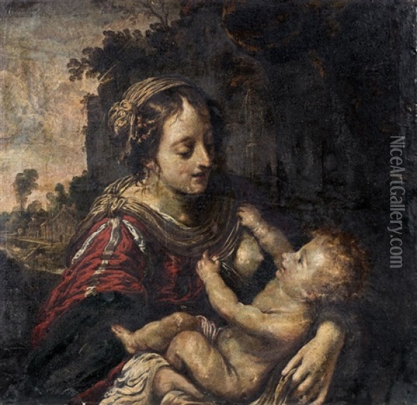 La Vierge A L'enfant Oil Painting - Claude Vignon