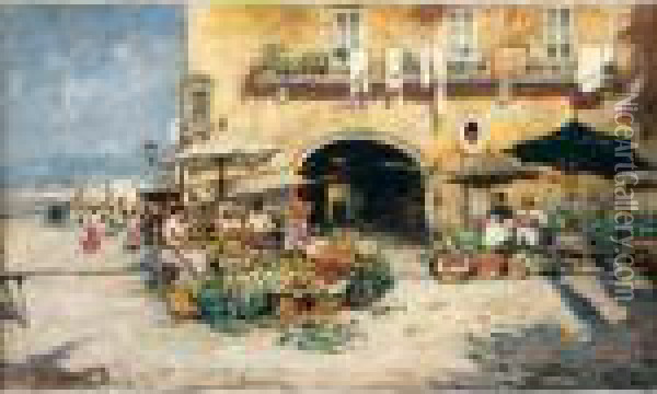 Il Mercato A Napoli Oil Painting - Attilio Pratella