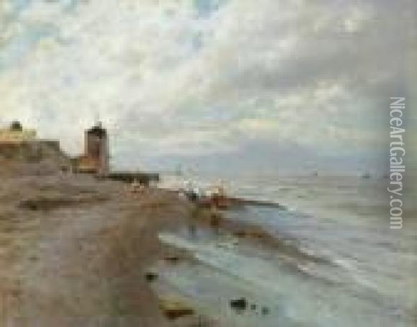 Junge Fischer Am Strand Bei
 Portici In Der Bucht Von Neapel.

 Signiert Unten Links: A. Pratella. Oil Painting - Attilio Pratella