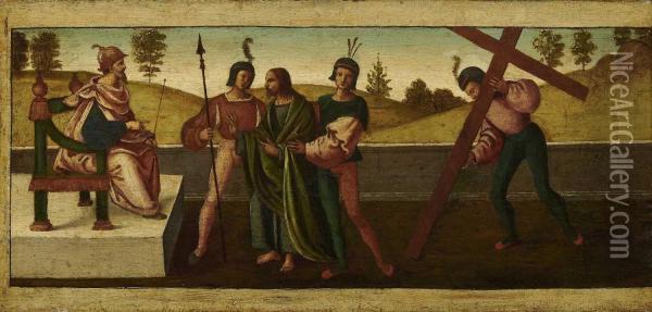 Christus Vor Pilatus. Oil Painting - Lorenzo Costa