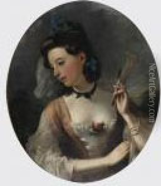 Lady Holding Fan Oil Painting - Thomas Phillips