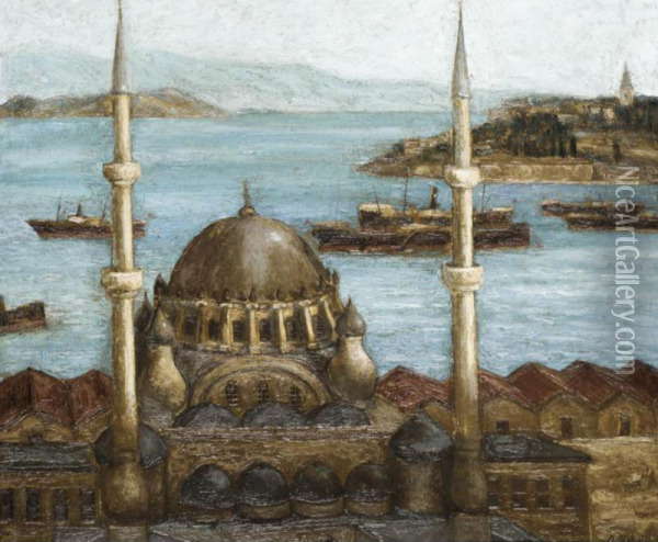 A Turkish Mosque Oil Painting - Aram Bakalian