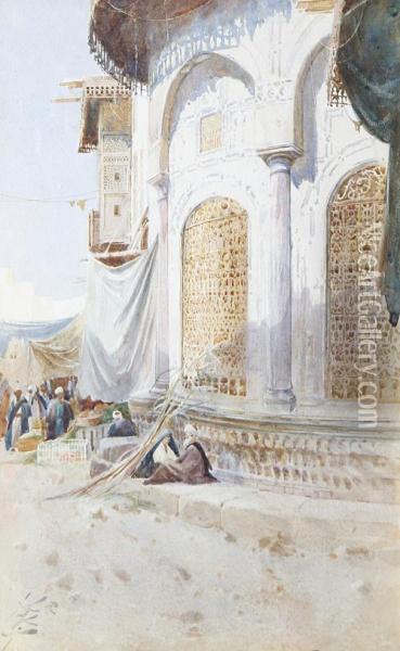 Near The Bazaar Oil Painting - Augustus Osborne Lamplough