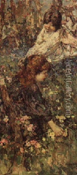 Making A Posy Oil Painting - Edward Atkinson Hornel