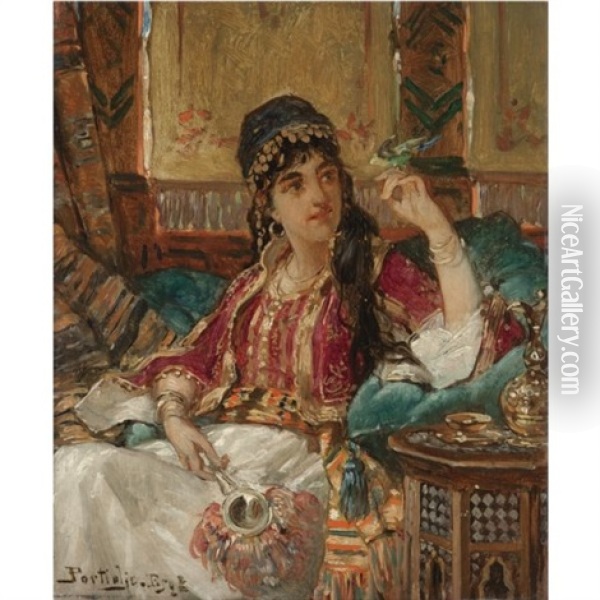Odalisque In An Interior Oil Painting - Jan Portielje