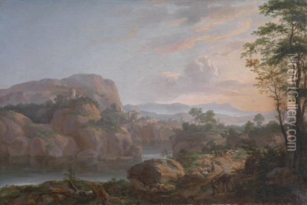 Sydlig Landskap Med Fjord Oil Painting - Johan Christian Dahl