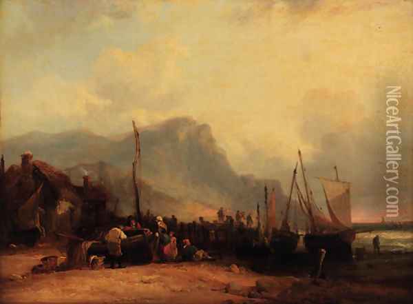 Fisherfolk on the beach Oil Painting - William Joseph Shayer
