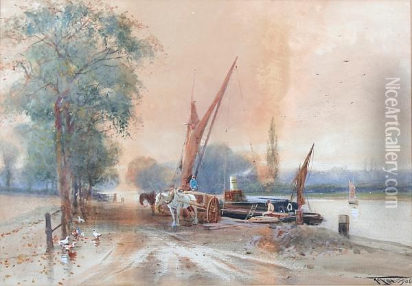 Loading The Barge Oil Painting - Henry Charles Fox