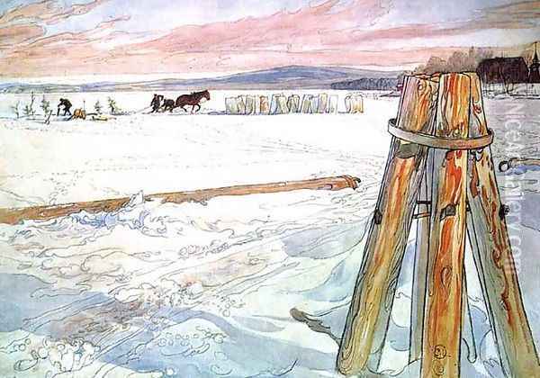 Harvesting Ice Oil Painting - Carl Larsson